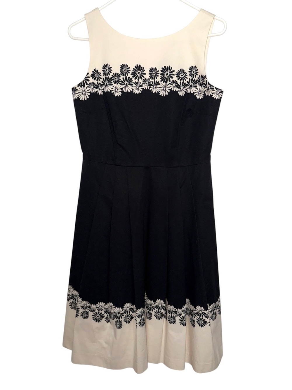 Talbots Black and Cream Floral Border Fit-and-Flare Dress